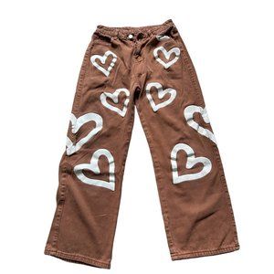 Y2K heart Print Jeans Brown Size L
